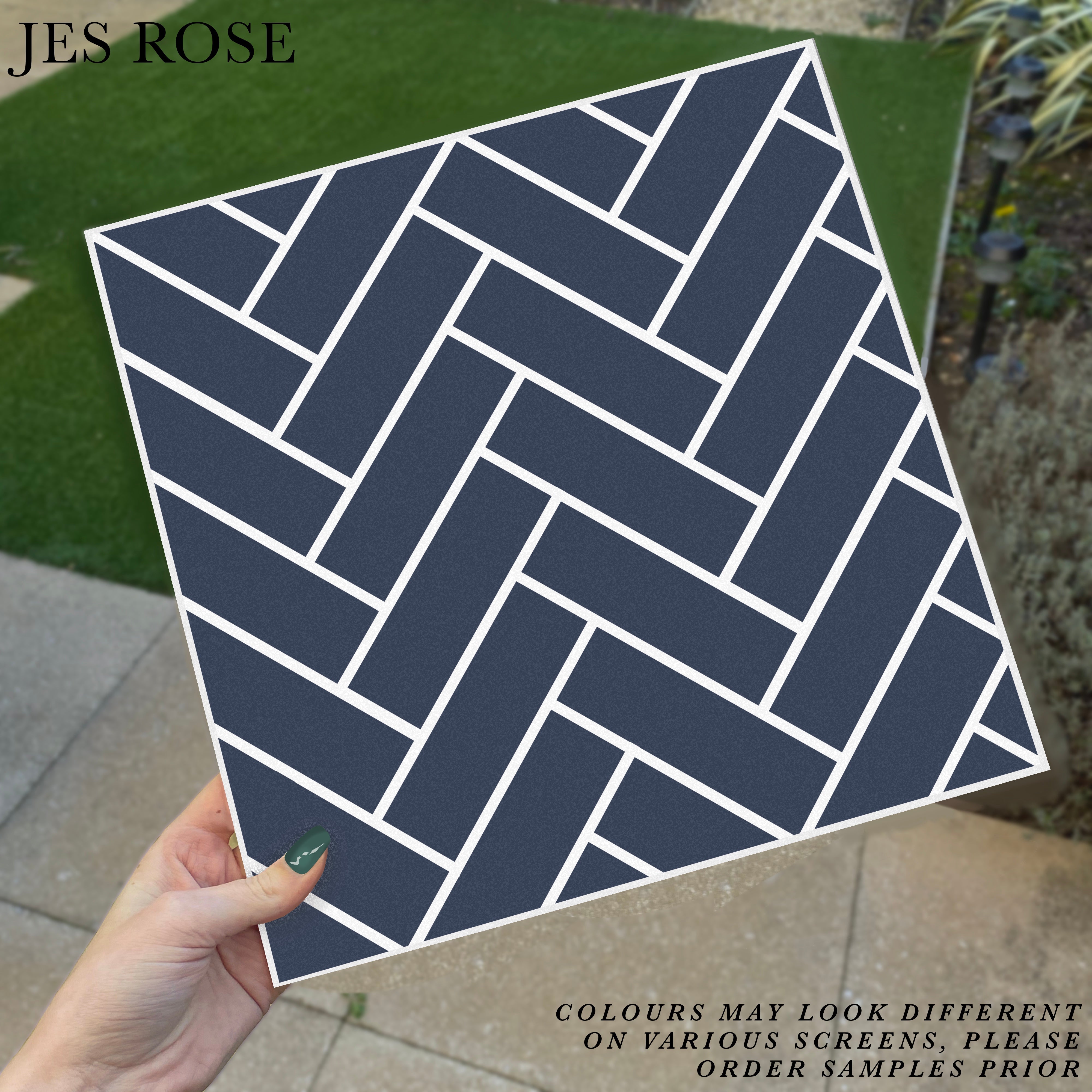 Herringbone Navy Premium Peel & Stick Tiles – Jes Rose