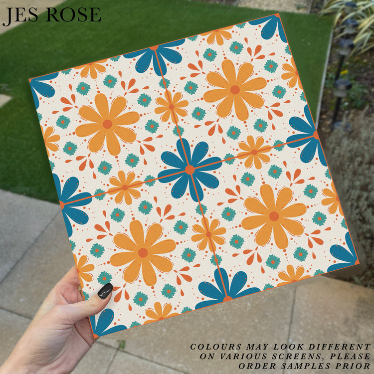 Floral tiles yellow & blue Premium Peel & Stick Tilese