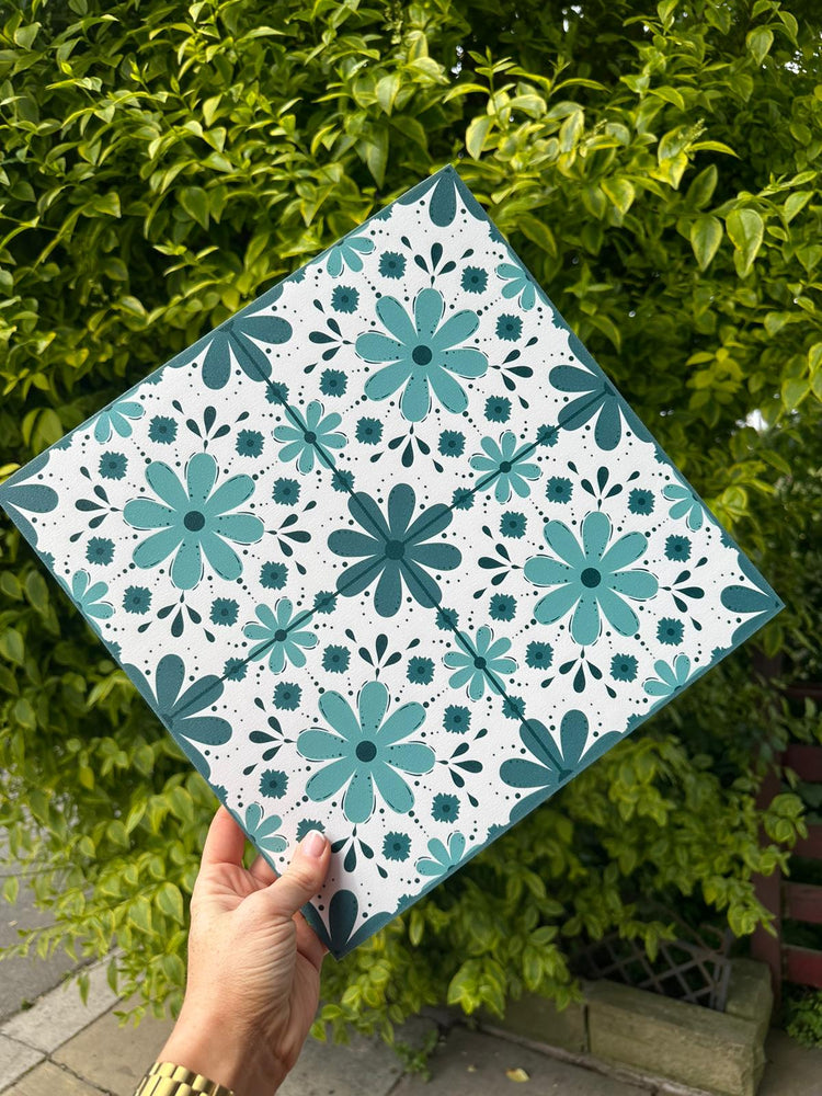 STOCK - floral tiles teal - pack of 18