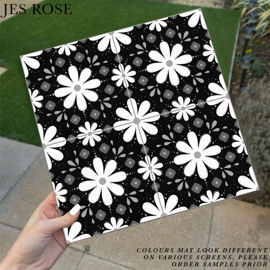 Floral Tiles Black & White Premium Peel & Stick Tiles