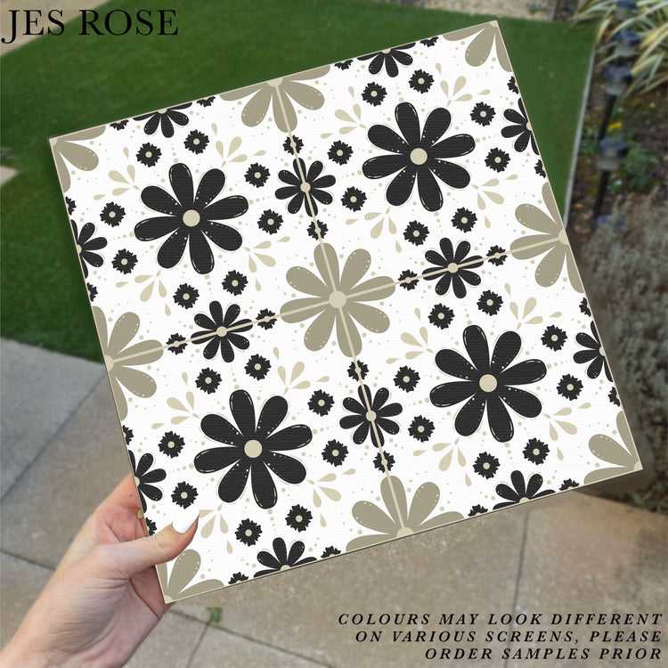 Floral Tiles Sage & Black Premium Peel & Stick Tiles