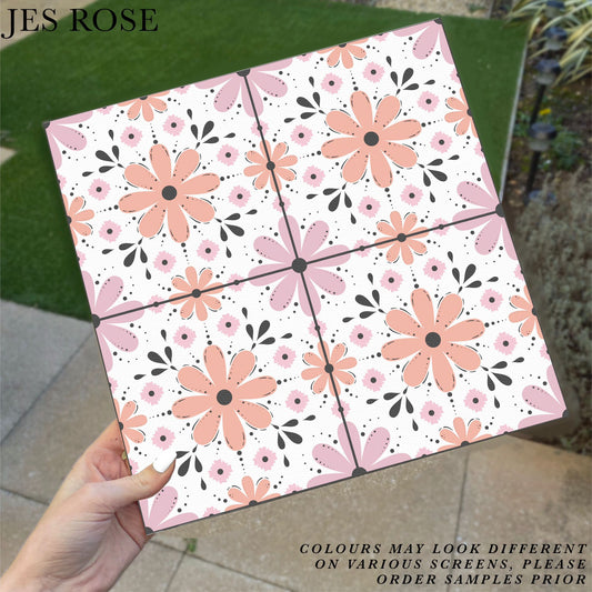 Floral Tiles Pink & Peach Premium Peel & Stick Tiles