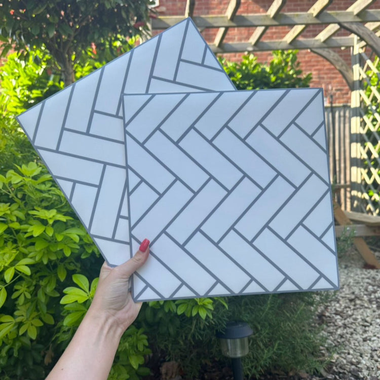 STOCK -Herringbone Grey (older style tile (2022 edition) Pack Of 3 Peel & Stick Tiles