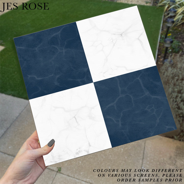 Navy  Marble Checked Premium Peel & Stick Tiles