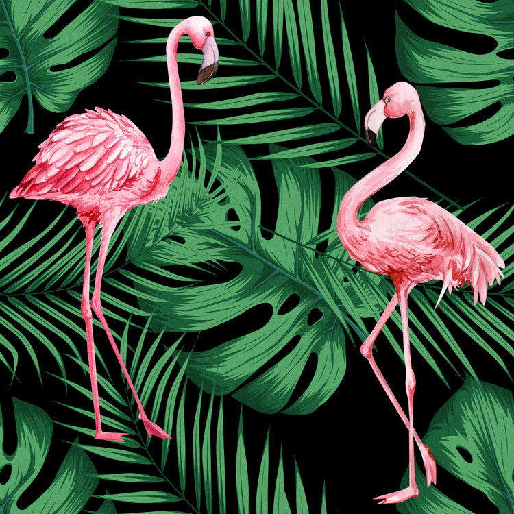 Flamingo & Leaves Black