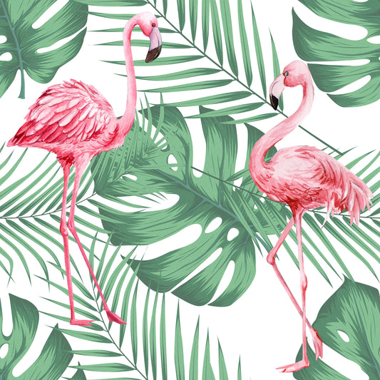 Flamingo & Leaves White