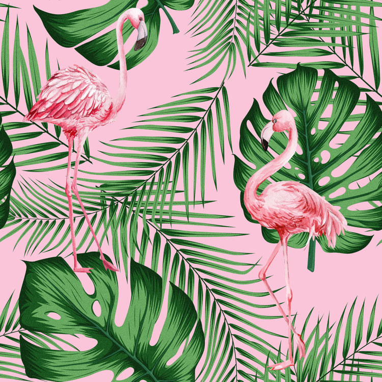 Flamingo & Leaves Green & Pink